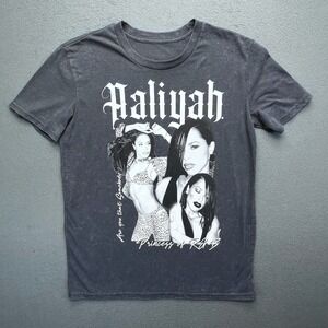 Aaliyah Princess of R&B Graphic T-Shirt Acid Wash Charcoal Grey Small S